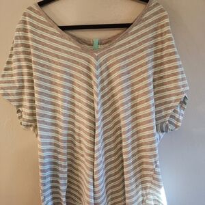 3 For 15! Calvin Klein Gray and White Striped Short Sleeve Top With Zipper Back